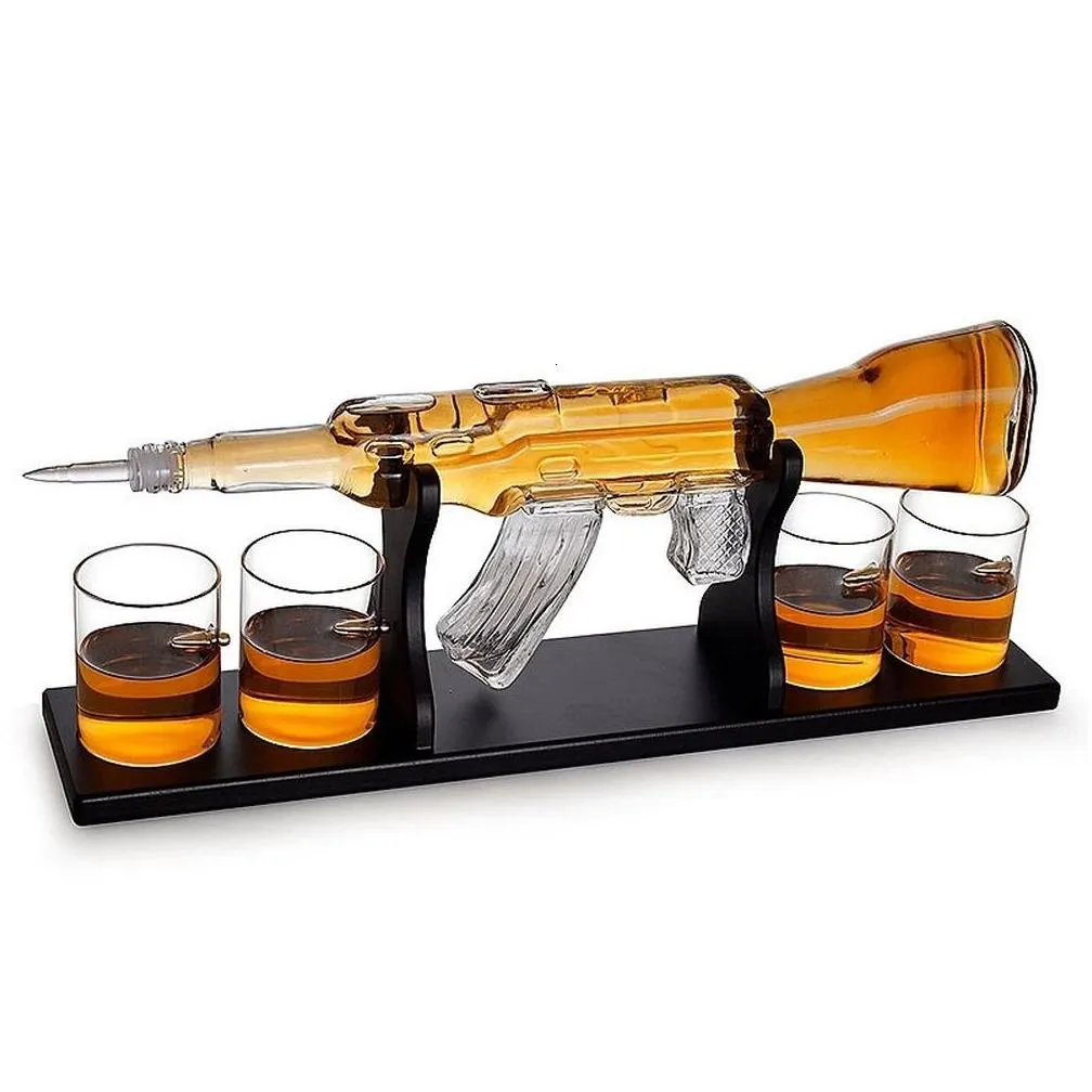 Tumblers 800Ml Ak47 Gun Shape Red Wine Decanter Set Bottle Drinks One S With 4 Glass Cups And Wooden Stand Christmas Gifts Drop Deli Ot1Mk