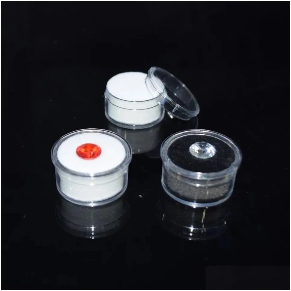 wholesale Small Loose Diamond Gemstone Display Box Round Jewelry Show Box Case Container Holder with Clear Top Lids and Sponge White and