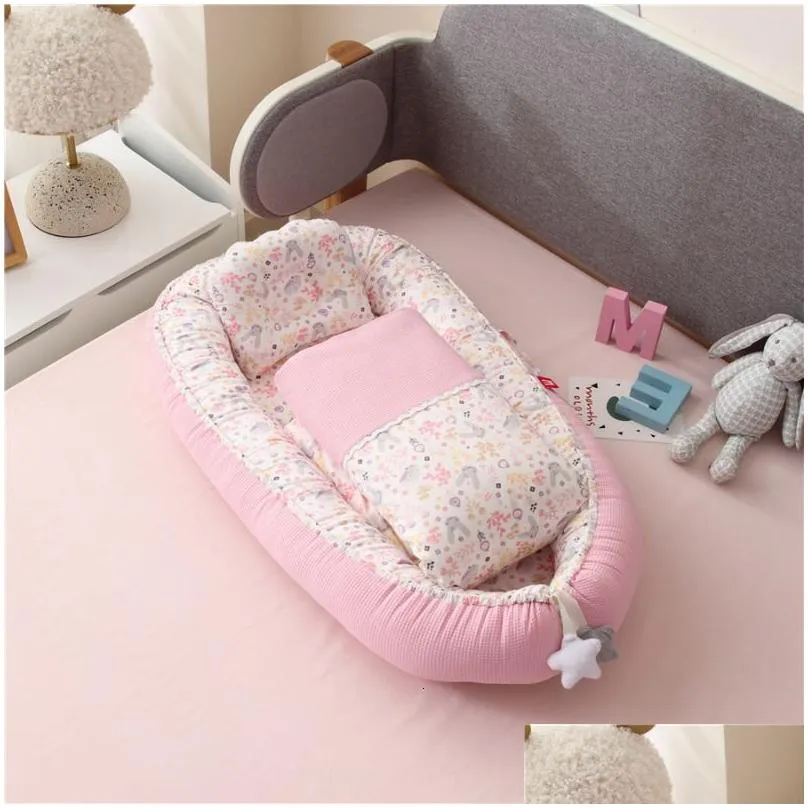 Bassinets Cradles Portable Baby Nest With Quilt Blanket Nursery Bed Cotton Crib Bumper For Born Bedding Set Sleeper Infant Accessor Dhg8K