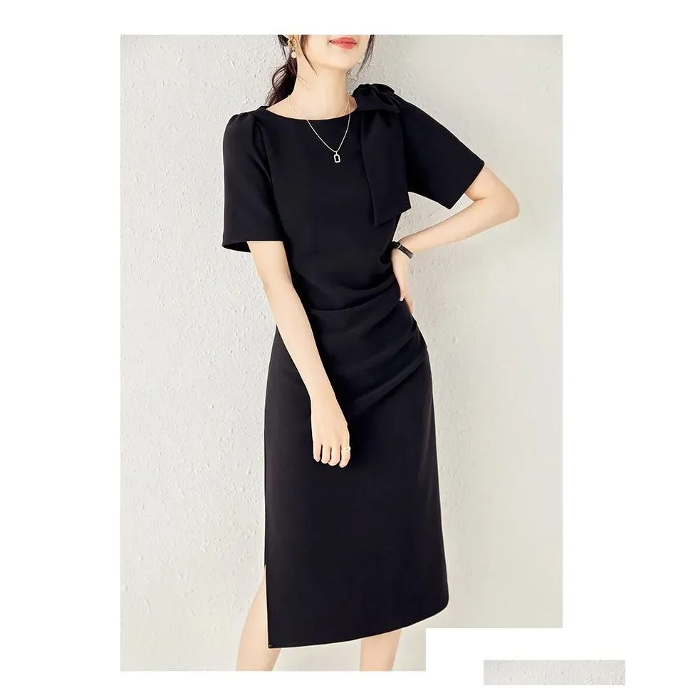 0c40m712 eveovni womens summer dress european celebrity style senior big bow pleating wrap buttocks skirt