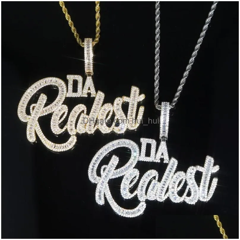 Pendant Necklaces Iced Out Hiphop Baguette Letter Necklace For Men Micro Pave Bling 5A Cubic Zirconia Cuban Rope Chain Punk Rapper J Dhkrz