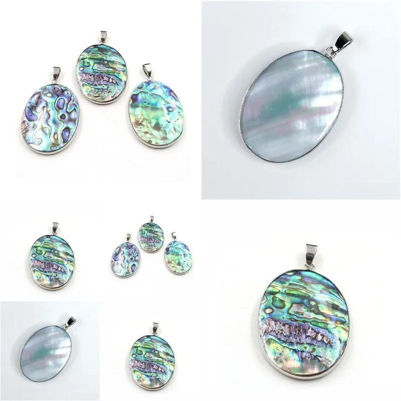 Pendant Necklaces Oval Shape Pendant Genuine Abalone Natural Blue Green Flat Back Sea Paua Shell Beach Jewelry 5 Pieces Drop Delivery Dhmas