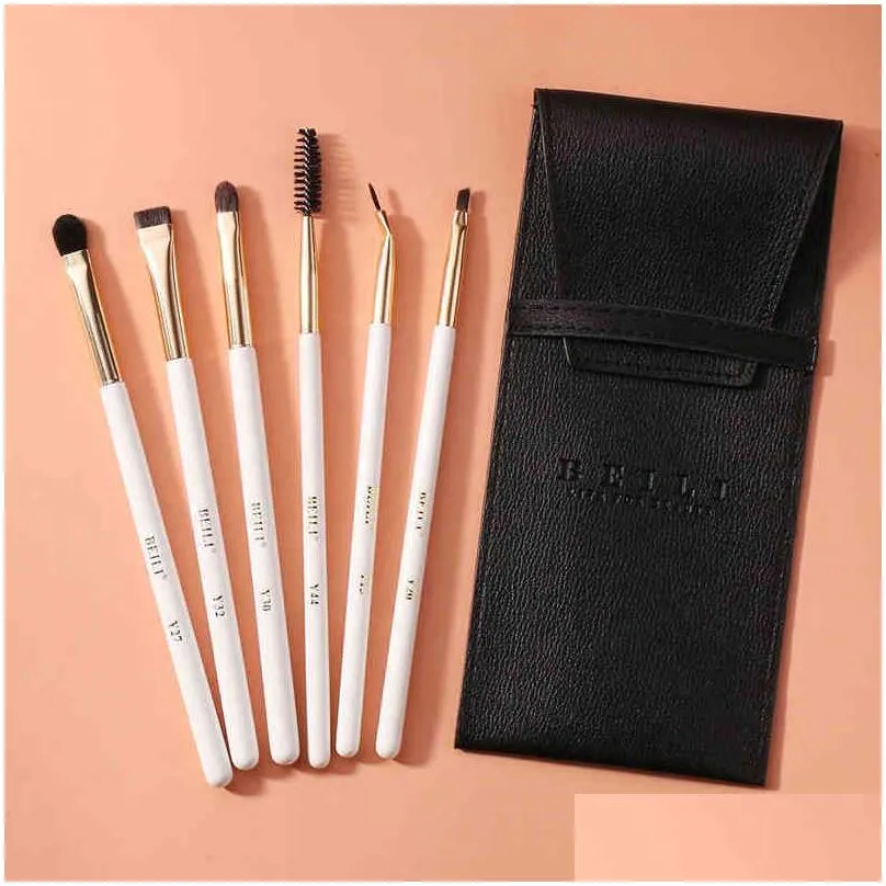 Other Massage Items Makeup Brushes Beili 6 Pcs White Set Eyebrow Professional Blending Shader Lip Liner Eye Brush And Cosmetic Bag F Dhkyq