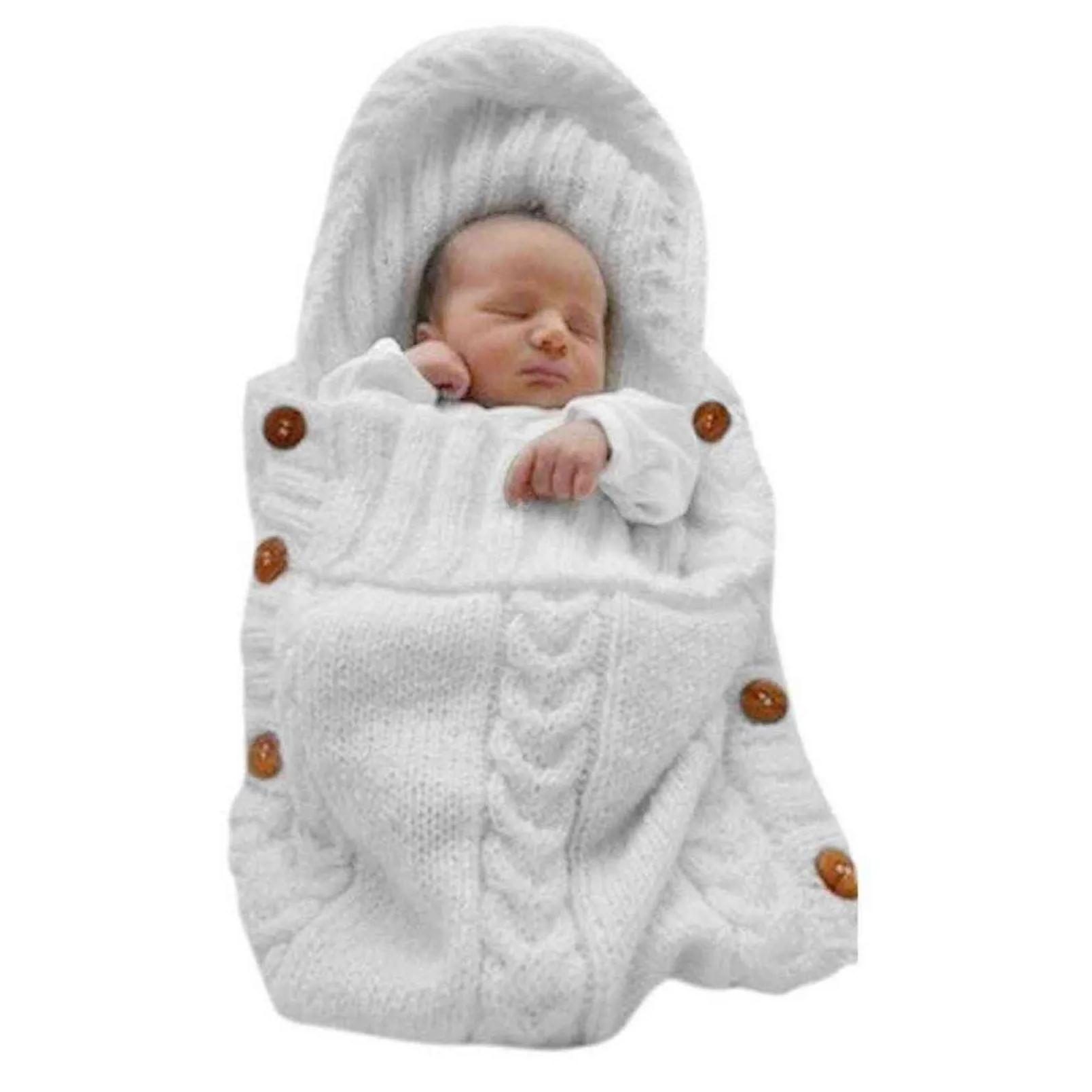 born Infant Knitted Crochet Hooded Sleeping Bags Toddler Baby Boys Girls Button Blanket Knit Warm Swaddle Wrap Bag 211101