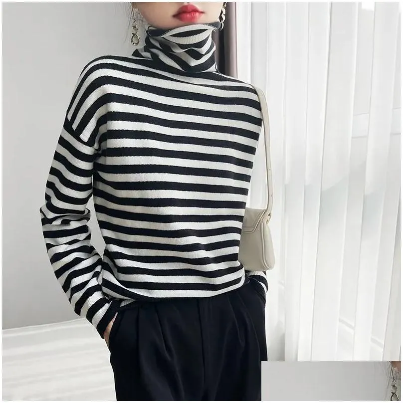 Women`S Knits & Tees Womens Knits Tees Women Plus Size Pure Wool Sweater Knit Plovers Spring High-Neck Retro Blouse Loose Cashmere Str Otdnj