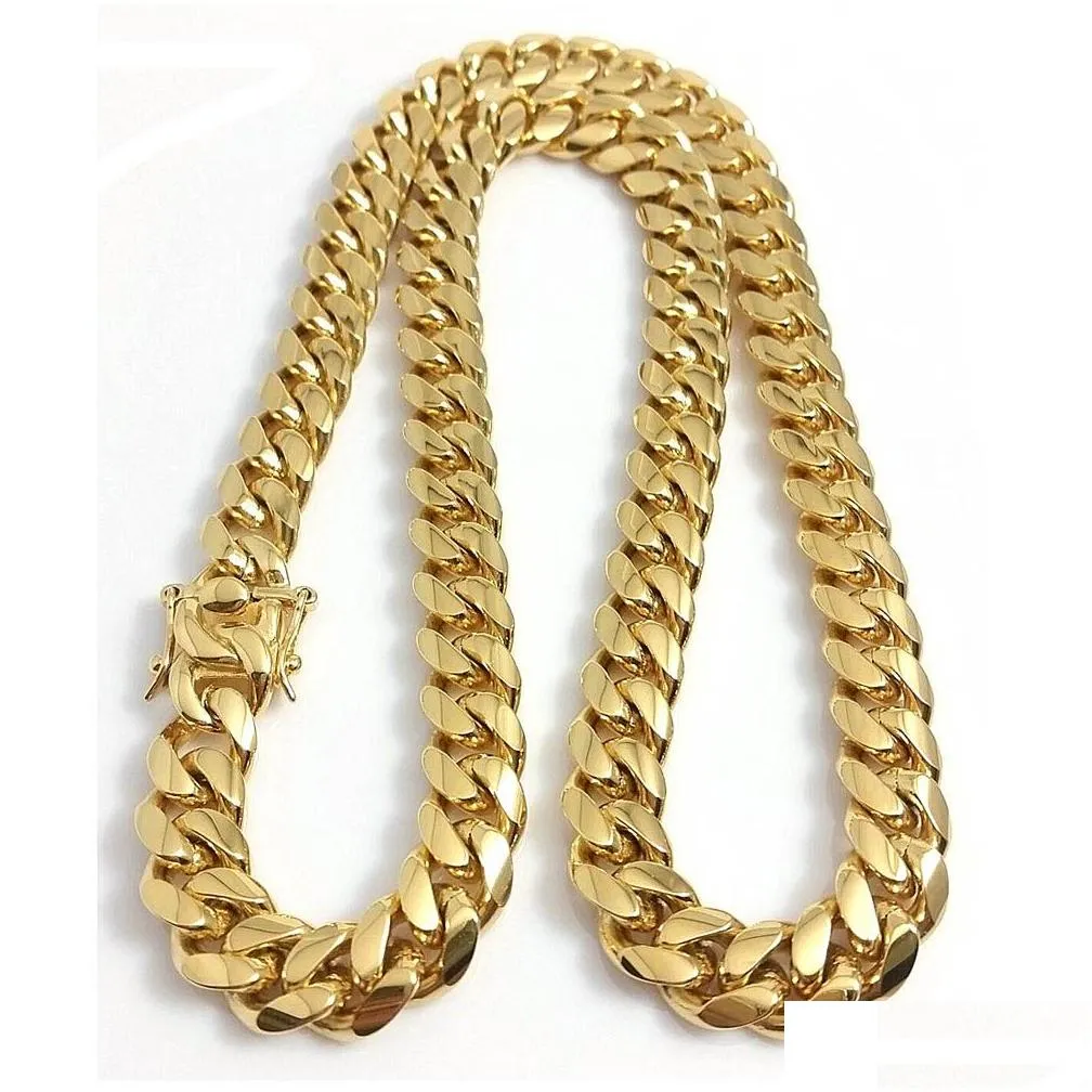 Chains 18K Gold  Cuban Link Chain Necklace Men Hip Hop Stainless Steel Jewelry Necklaces Drop Delivery Jewelry Necklaces Pendants Dhzv3