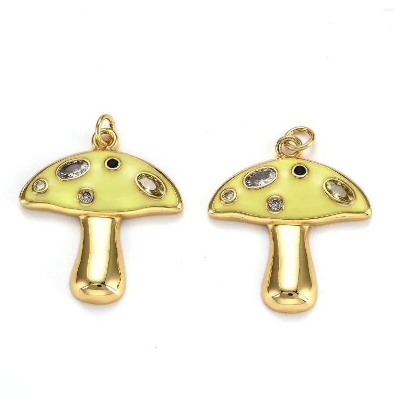 Charms Gold Plated Brass Cz Cute Mushroom Cubic Zirconia Jewelry Making Enamel Pendants For Bracelet Necklace Earring Diy Drop Deliv Dhhjl