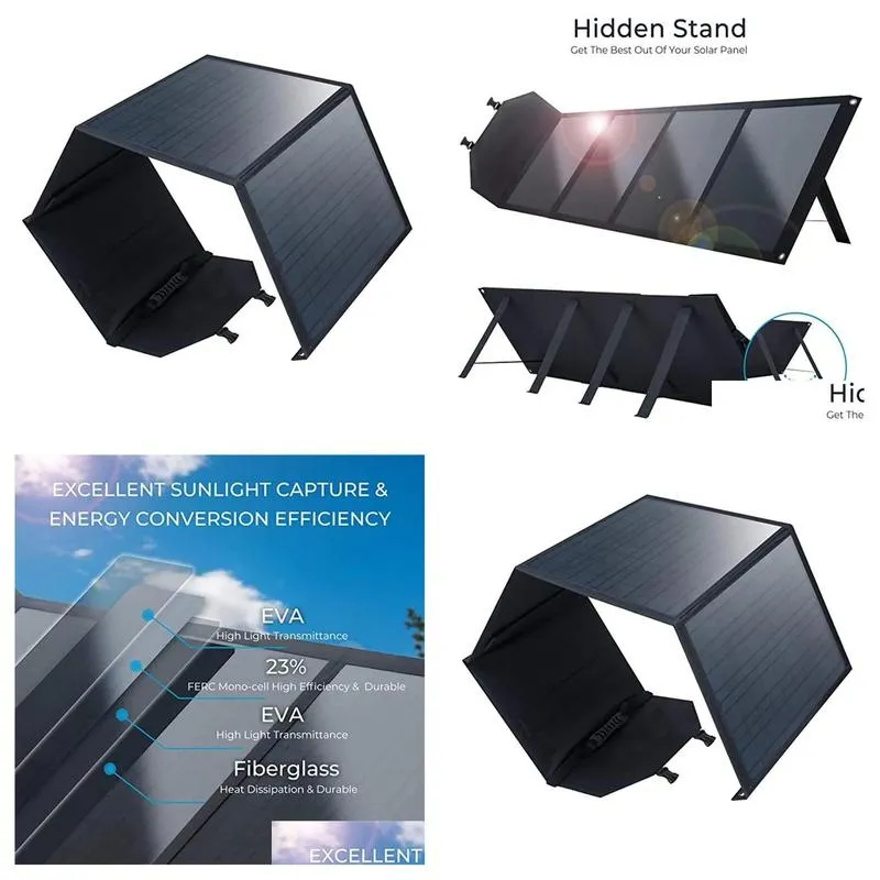 Wireless Chargers 80W Foldable Solar Panel Outdoor 4-Folding Fast Charging Cell  Phone Power Bank Drop Delivery Cell Phones Acc Ot5Ch