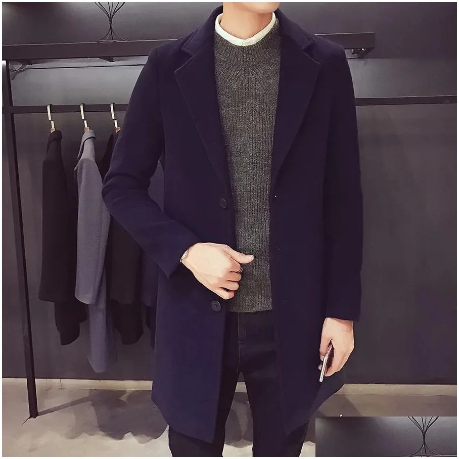 mens wool blends mantel trench bisnis kasual pria wol campuran longgar fashion jaket debu gaya punk 231013