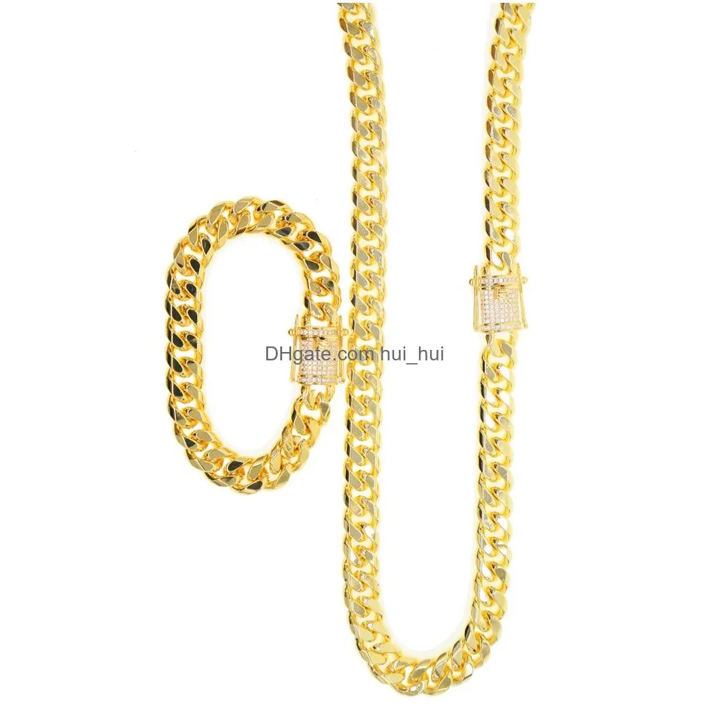 Pendant Necklaces Hip Hop Cuban Chain Necklace 5A Cz Paved Clasp For Men Jewelry With Gold Filled Long Chains  Mens Drop Delive Dh1Mh