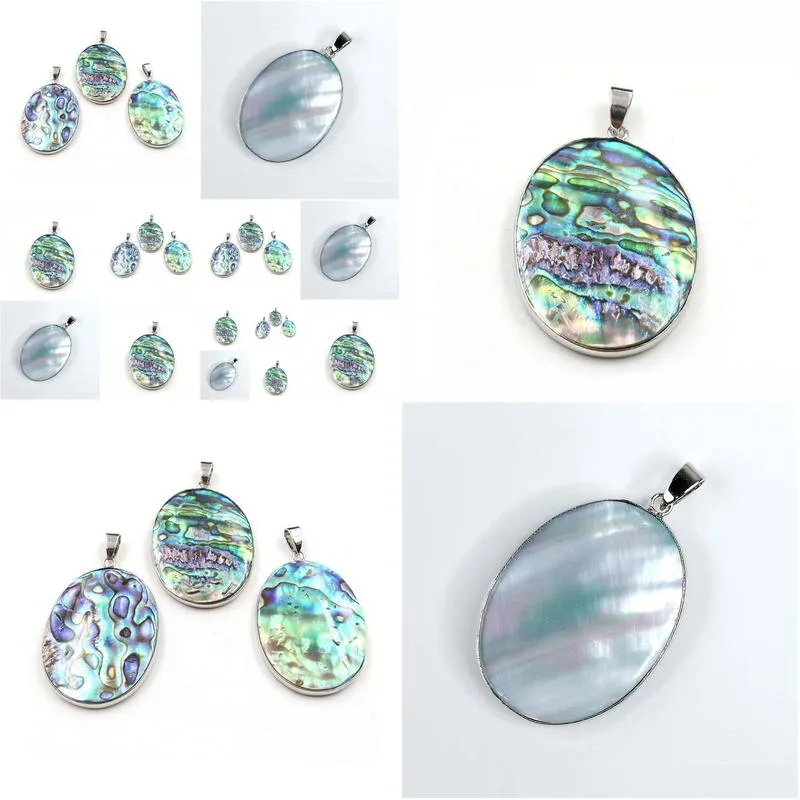 Pendant Necklaces Oval Shape Pendant Genuine Abalone Natural Blue Green Flat Back Sea Paua Shell Beach Jewelry 5 Pieces Drop Delivery Dhmas