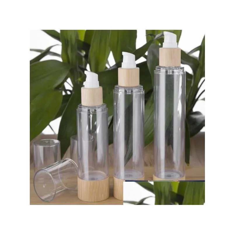 Packaging Bottles Wholesale Bamboo Cosmetic Bottle 20Ml 30Ml 50Ml 80Ml 100Ml 120Ml Empty Airless Vacuum Pump For Makeup Cream Serum Dhjax