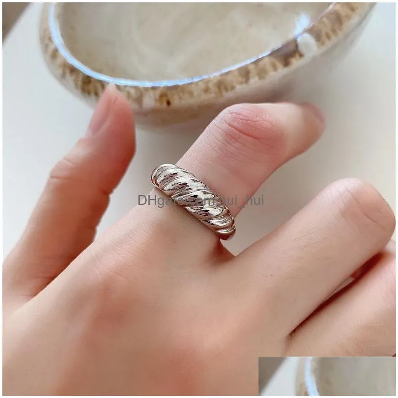 Band Rings 100% 925 Sterling Sier Adjustable For Women Finger Curved Wide Punk Style Ring Fine Jewelry Drop Delivery Dhqc4