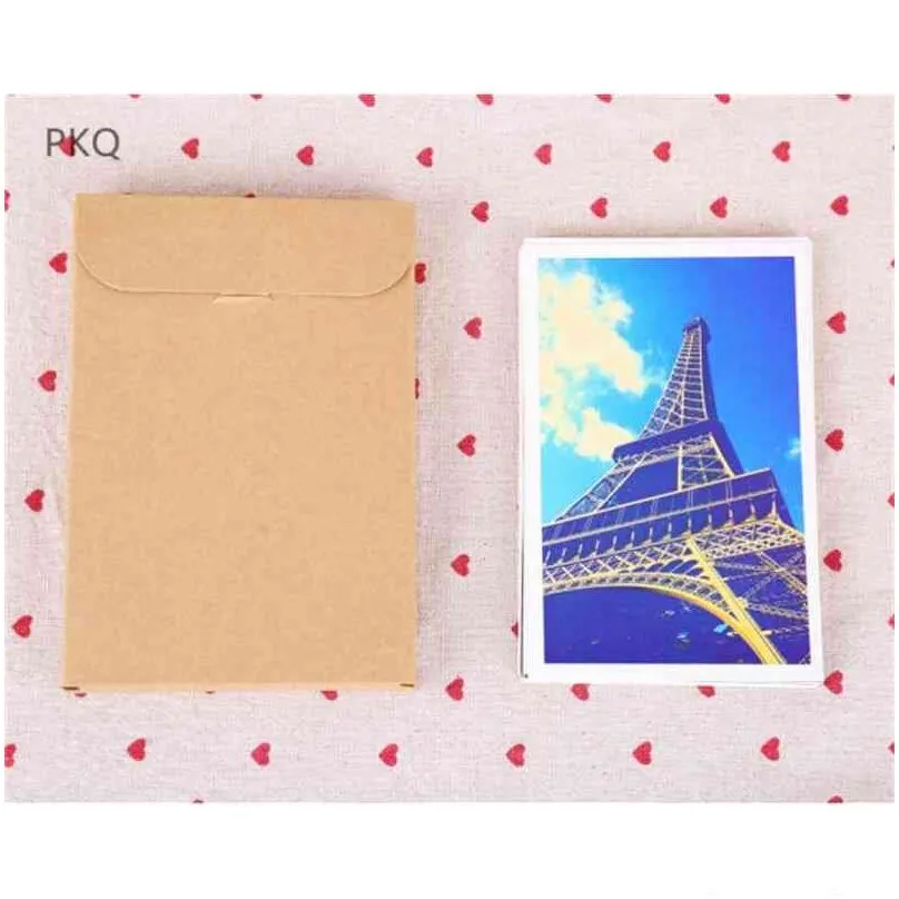 Gift Wrap 50Pcs Blank Kraft Paper Envelope Packaging Box For Postcard P O Greeting Card Packing Cardboard 15.5X10.8X1.5Cm 210517 Dro Otpm1