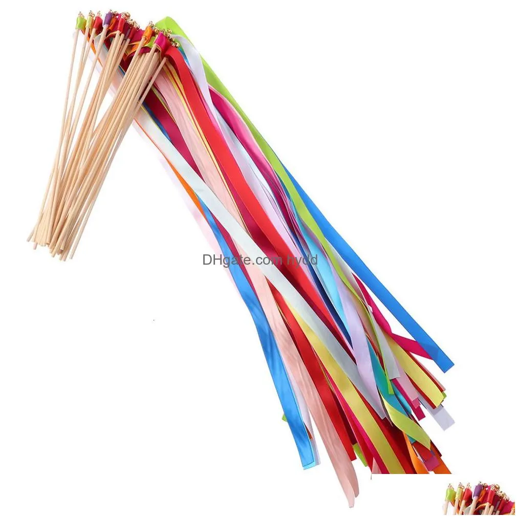Gift Wrap 20Pcs Dance Ribbons With Wand Rhythmic Gymnastic Ribbon Rainbow Streamer Sticks For Craft Talent Shows 60Cm 230627 Drop De Dhmlc