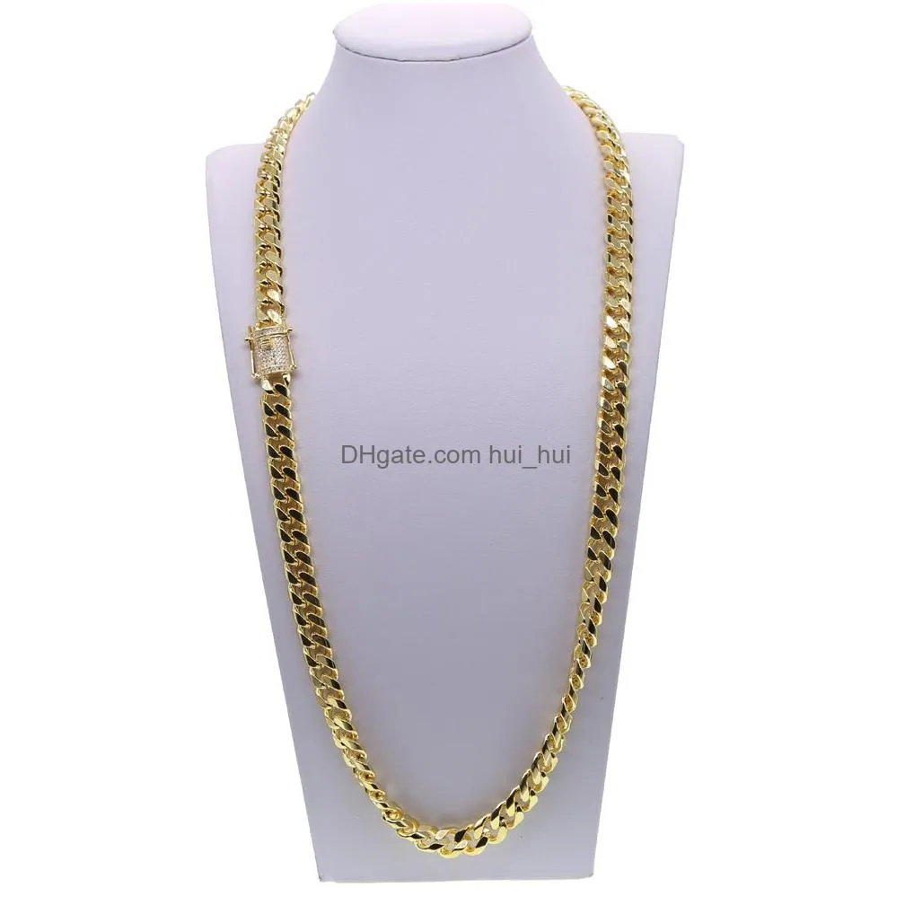 Pendant Necklaces Hip Hop Cuban Chain Necklace 5A Cz Paved Clasp For Men Jewelry With Gold Filled Long Chains  Mens Drop Delive Dh1Mh