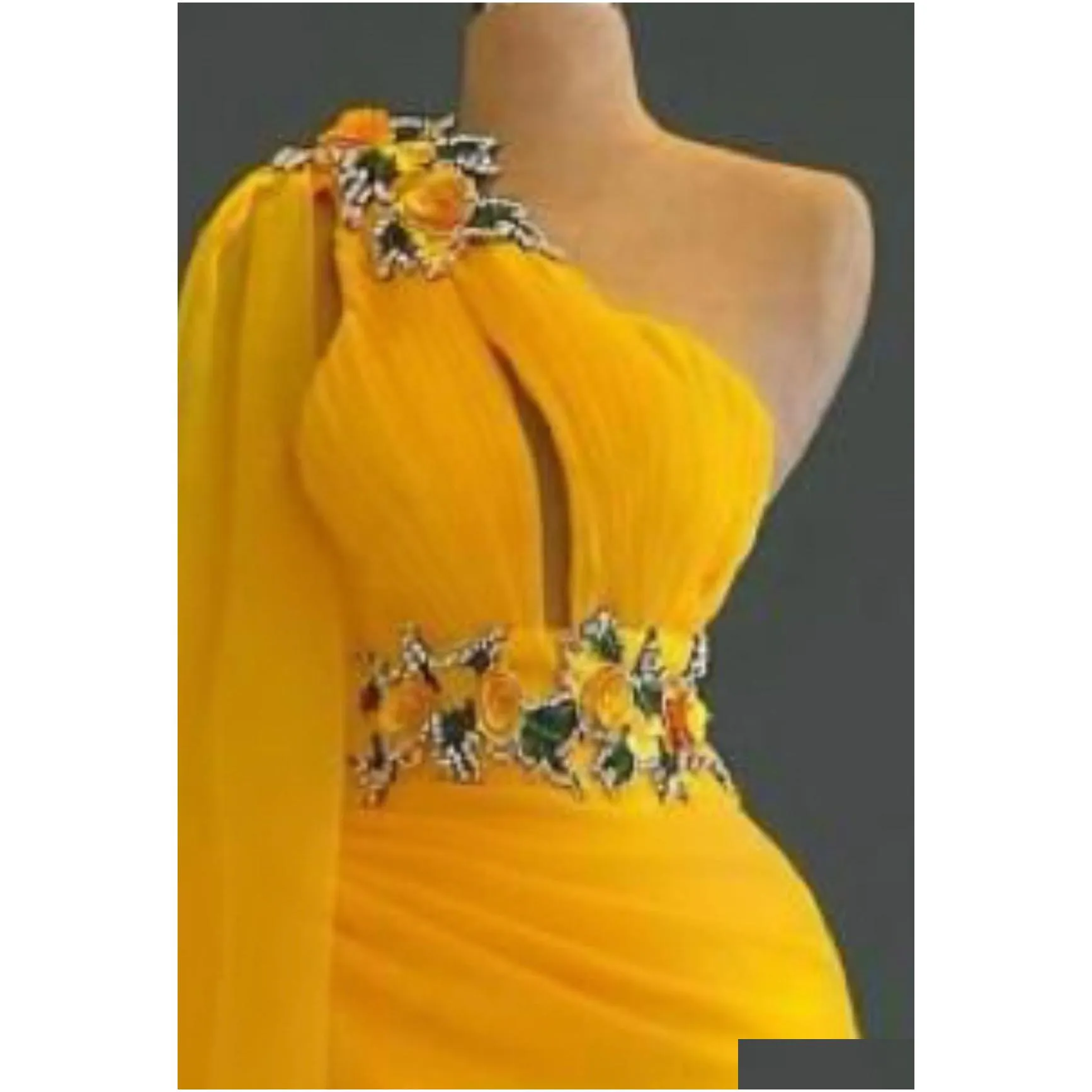 Prom Dresses 2023 Oct Aso Ebi Arabic Yellow Mermaid Prom Dress Lace Beaded Evening Formal Party Second Reception Birthday Engagement G Otzfe