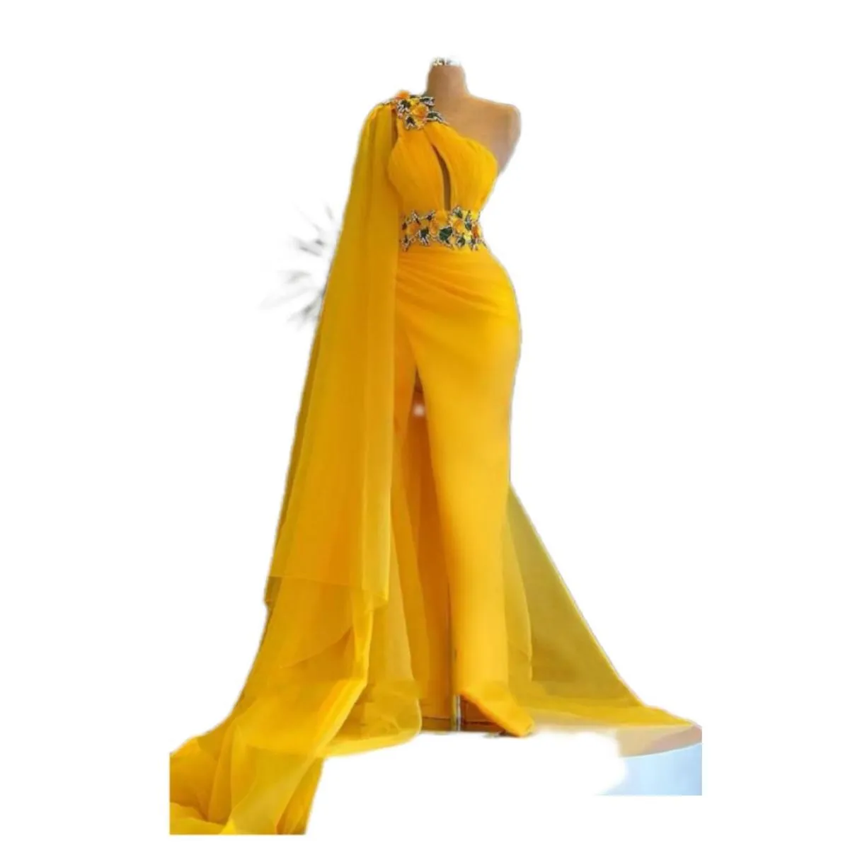 Prom Dresses 2023 Oct Aso Ebi Arabic Yellow Mermaid Prom Dress Lace Beaded Evening Formal Party Second Reception Birthday Engagement G Otzfe