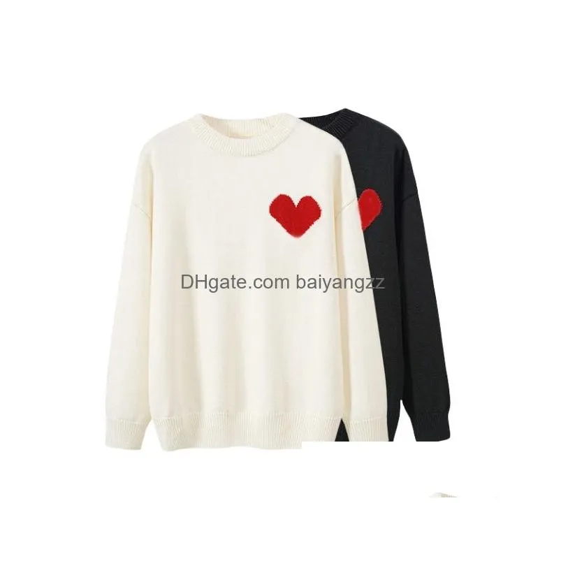 Womens Sweaters Designer Sweater Love Heart A Woman Lover Cardigan Knit V Round Neck High Collar Fashion Letter White Black Long Sle Dhne6
