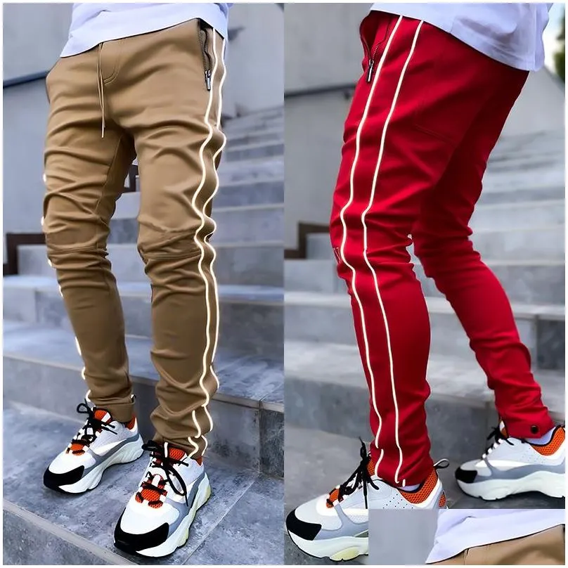 Mens Pants Godlikeu Cargo Spring And Autumn Stretch Mti-Pocket Reflective Straight Sports Fitness Casual Trousers Joggers Drop Deliv Dhdkd
