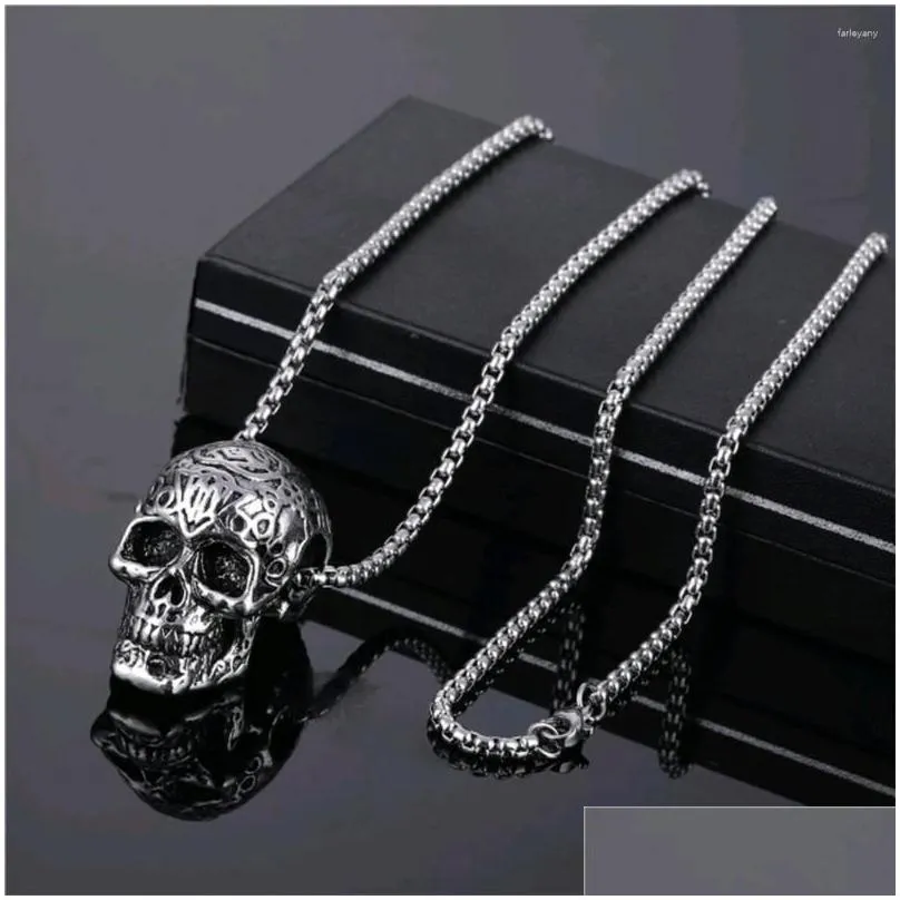 Pendant Necklaces Pendant Necklaces Vintage Hip Hop Halloween Necklace For Men Stainless Steel Skeleton Star Leaves Jewelry Accessorie Otnmj
