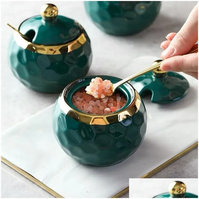 Food Savers Storage Containers Ceramic Sugar Jar Luxury Cruet With Lid Spoon Spice Salt Shaker Sauce Seasoning Set For Kitchen Cont Otiug