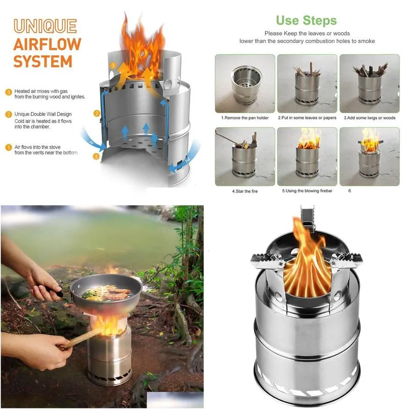 stoves portable outdoor camping stove wood burning mini lightweight stainless steel stove picnic bbq cooker travel adventure tools