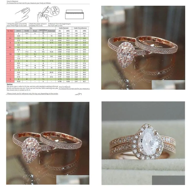 Wedding Rings Choucong Brand Classical Jewelry 925 Sterling Sier Rose Gold Fill Pear Cut Water Drop White Topaz Cz Diamond Women Bri Dh4Tc