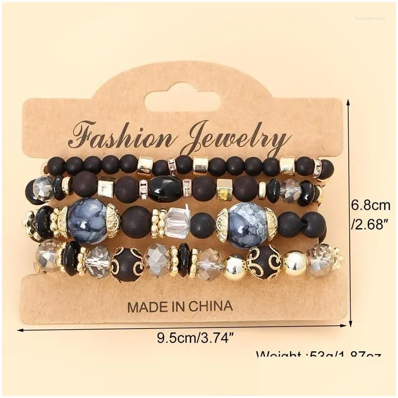 Charm Bracelets Heart Beads Bracelet Set For Women Crystal Stone Multilayer Bohemia Wristbands Party Jewelry Bijoux