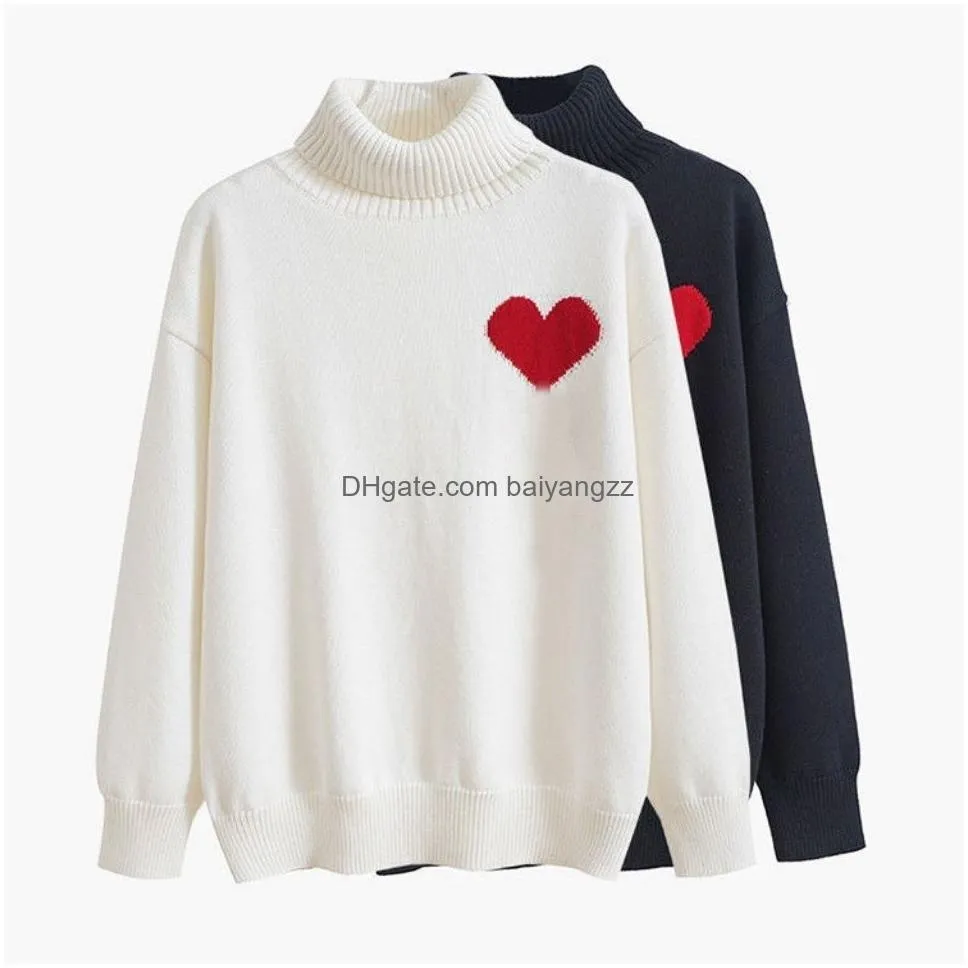 Womens Sweaters Designer Sweater Love Heart A Woman Lover Cardigan Knit V Round Neck High Collar Fashion Letter White Black Long Sle Dhne6