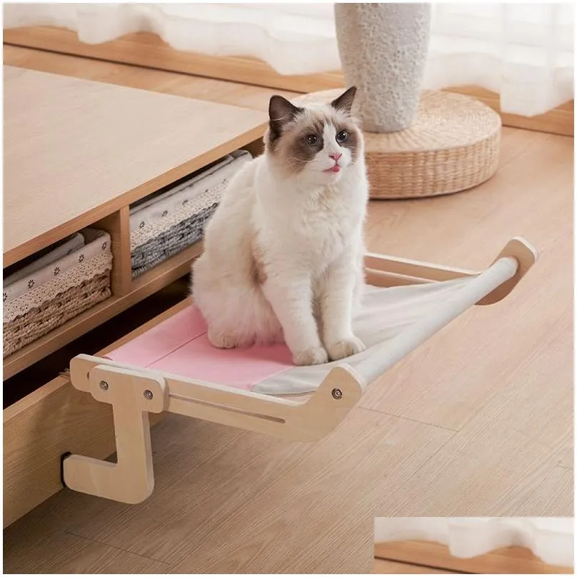 Cat Beds Furniture Window Perch Wooden Assembly Hanging Bed Pet Mat Cozy Sunny Seat Mounted S Hammock Aerial Shelf Nest 230309 Drop Oth7W