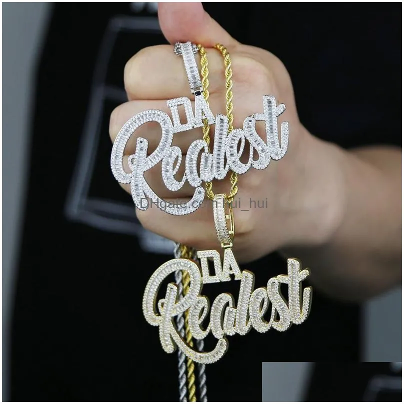 Pendant Necklaces Iced Out Hiphop Baguette Letter Necklace For Men Micro Pave Bling 5A Cubic Zirconia Cuban Rope Chain Punk Rapper J Dhkrz