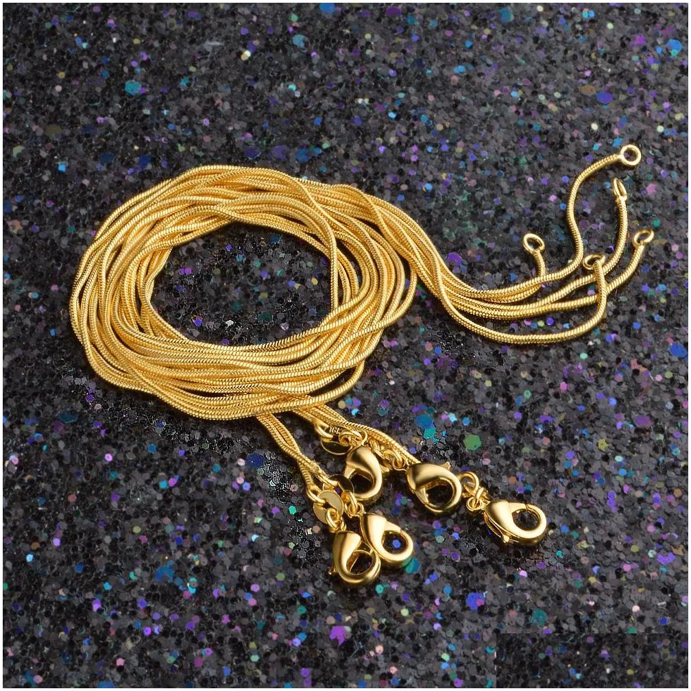 Chains Snake Necklaces Smooth Designs 1Mm 18K Gold Plated Mens Women Fashion Diy Jewelry Accessories Gift With Lobster Clasp 16 18-3 Dh37S