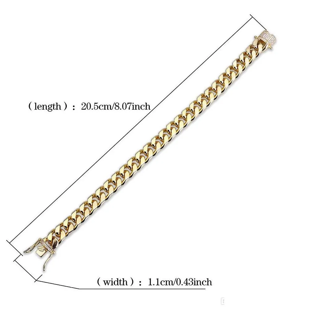 10mm  Cuban Link Iced Out Gold Silver Bracelets Hip Hop Bling Chains Jewelry Mens Bracelet