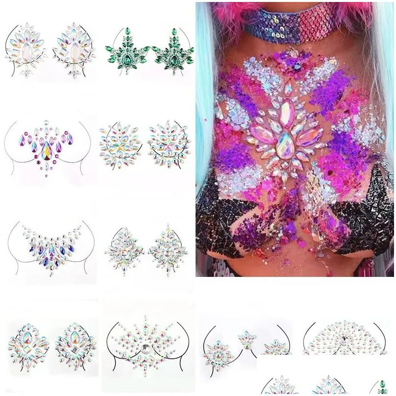 Temporary Tattoos Sexy Chest Crystal Resin Drill Tattoo Sticker Bar Music Festival Rhinestone Stickers Carnival Party Decoration Dro Dhiz3