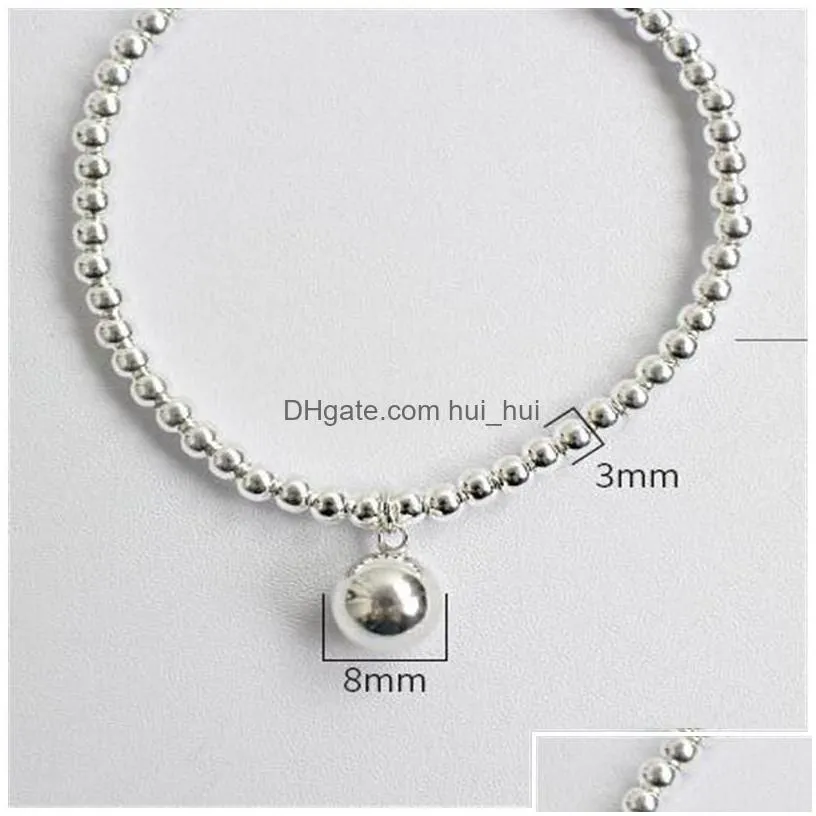 Beaded Sier Chic 925 Sterling M Round Beads Chain Strand Bracelets Women 8Mm Charms Elastic Bracelet Wedding Gifts Drop Delivery Jewe Dhn7M
