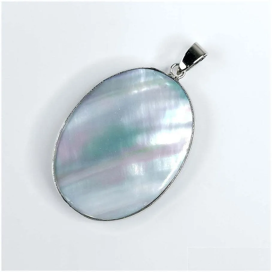 Pendant Necklaces Oval Shape Pendant Genuine Abalone Natural Blue Green Flat Back Sea Paua Shell Beach Jewelry 5 Pieces Drop Delivery Dhmas