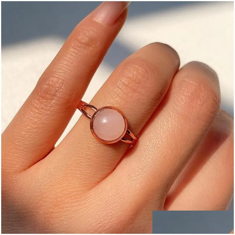 Bohemian Jewelry Natural Stone Healing Crystal Ring for Women Charm Birthday Party Rings Adjustable silver gold rose Metal 10mm 12mm