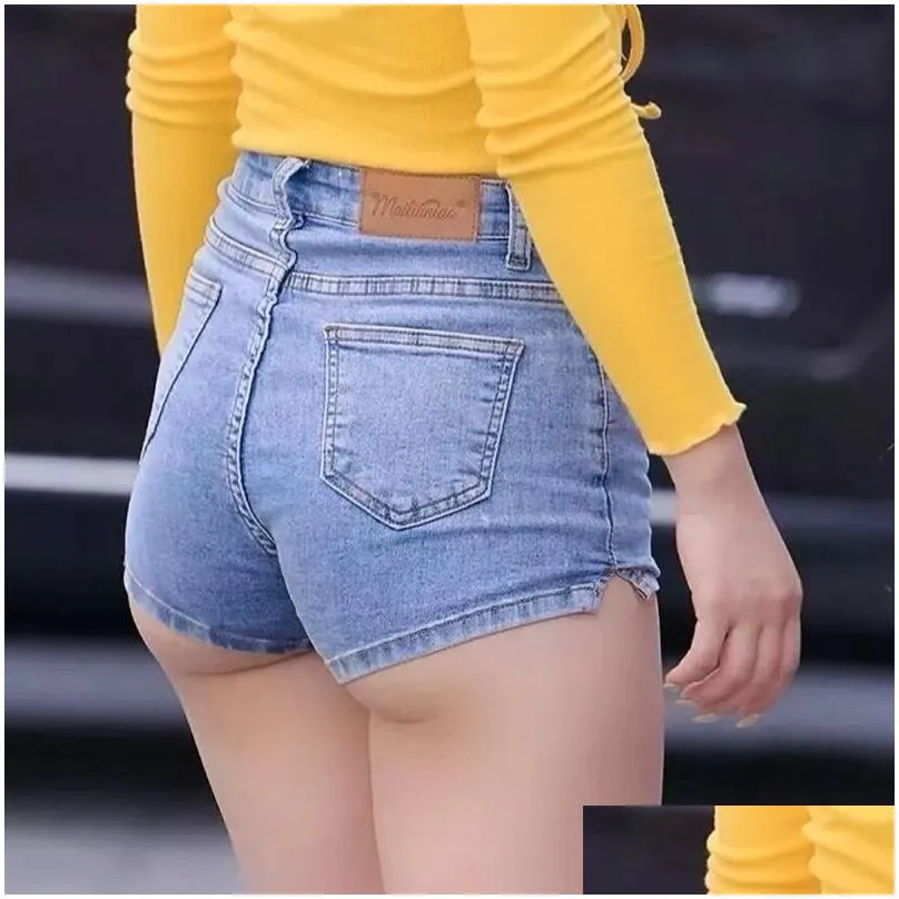 Womens Jeans Woman Sexy Open Crotch Mini Erotic Crotchless Pants With Den Zipper Push Up Booty Lift See Through Shorts Outdoor Drop Dhcoy