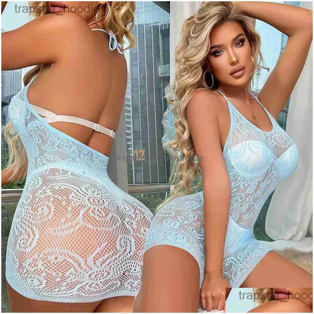 Sexy Set Women Hollow Fishing Net Underwear Costume Erotic Fun Lingerie Pajamas Outfit Lace Babydoll Club Wear Plus Size Clothes Dro Dh3T8