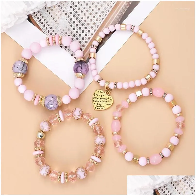 Charm Bracelets Heart Beads Bracelet Set For Women Crystal Stone Multilayer Bohemia Wristbands Party Jewelry Bijoux