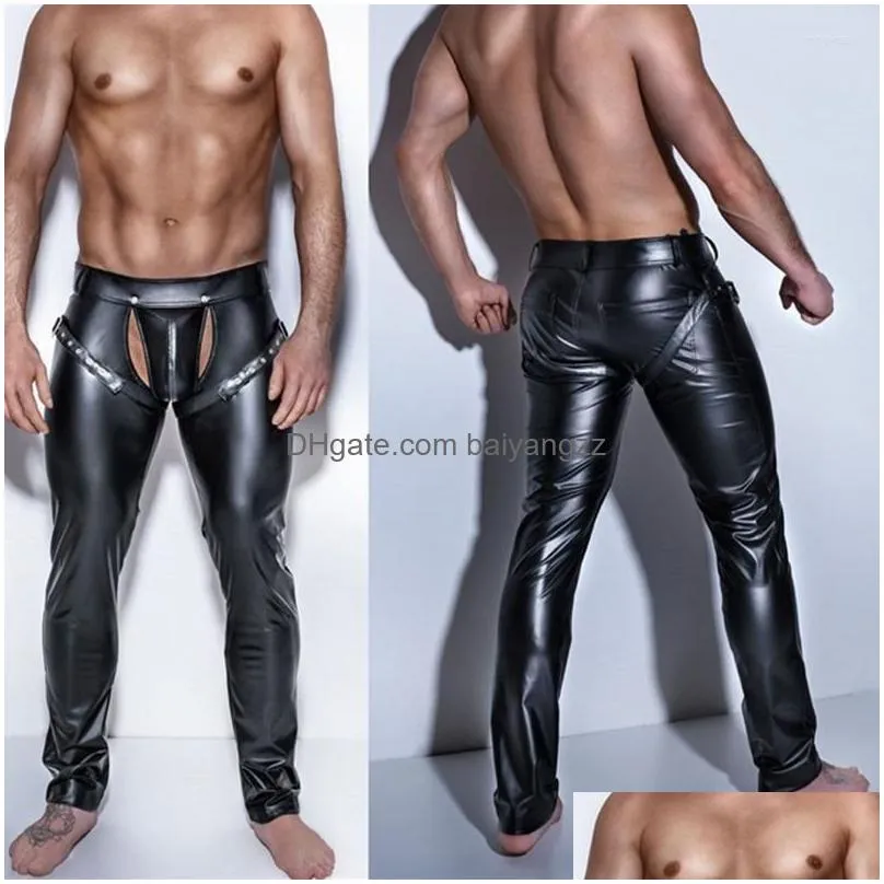 Womens Panties Trousers Open Crotch Pu Leather Latex Leggings Fitness Pencil Clubwear Gay Sexy Wetlook Drop Delivery Apparel Underwea Dh9Xo