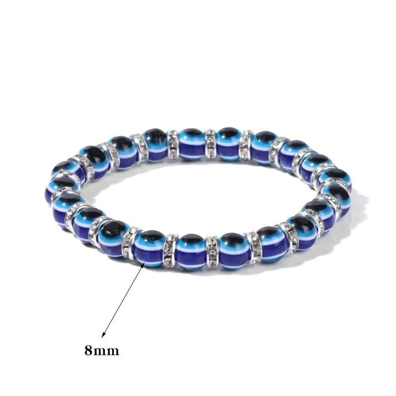 Charm Bracelets 8Mm 10Mm Blue Evil Eye Bracelet Turkey Eyes Wish Handmade Womens Resins Bead Bangle Elastic Bracelets Jewelry Drop Del Dh3D2