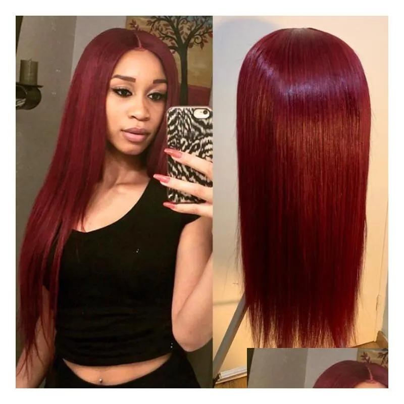 aaa5 brazilian black long silky straight full wigs human hair heat resistant glueless synthetic lace front wig for fashion women