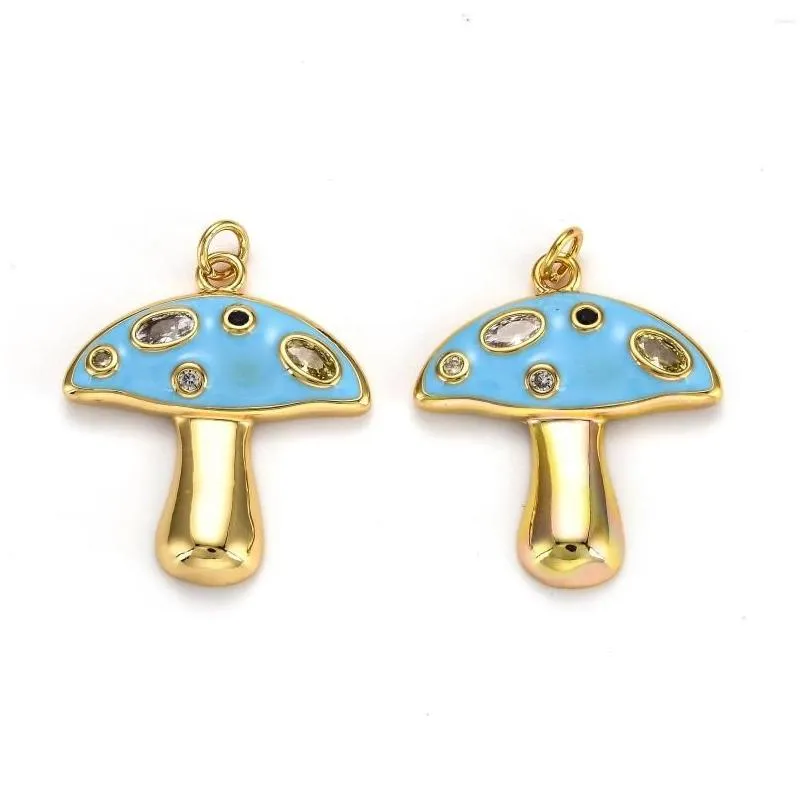 Charms Gold Plated Brass Cz Cute Mushroom Cubic Zirconia Jewelry Making Enamel Pendants For Bracelet Necklace Earring Diy Drop Deliv Dhhjl