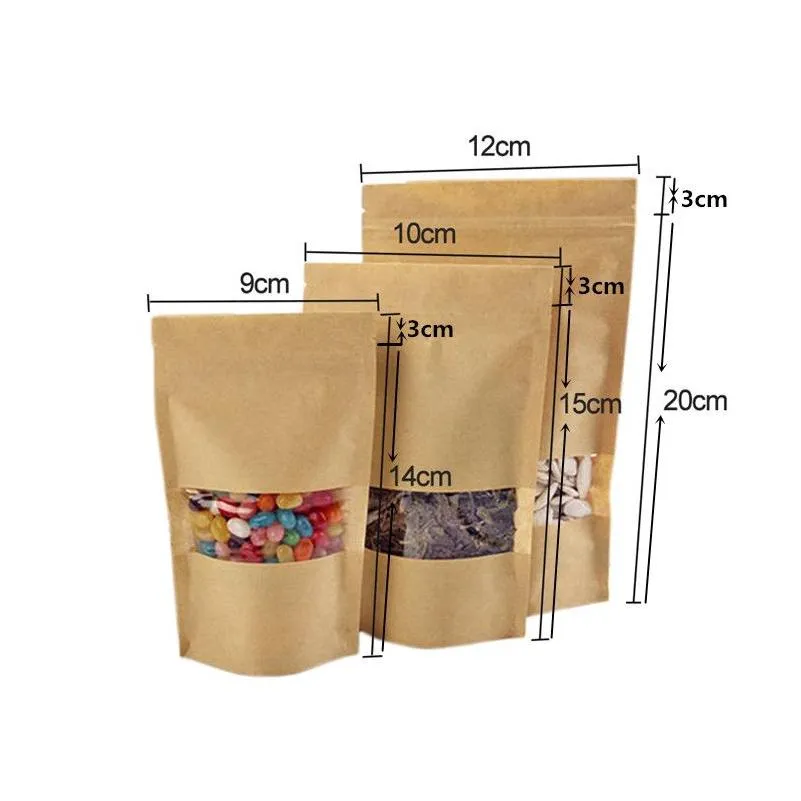 Packaging Bags Wholesale Kraft Paper Self-Sealing Zip Bag Tea Nut Dry Fruit Food Reusable Moisture-Proof Vertical With Transparent D Dhd2A