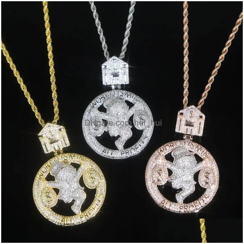 Pendant Necklaces Iced Out Fl Cz Stone Paved Plated Gold Rose Sier Circus Money Bag Pendants Fit Cuban Chain Necklace For Men Women Dhkl9