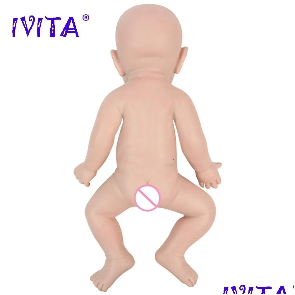 Dolls IVITA WG1528 43cm Full Body Silicone Reborn Baby Doll Realistic Girl Unpainted Toys with Pacifier for Children Gift 230710