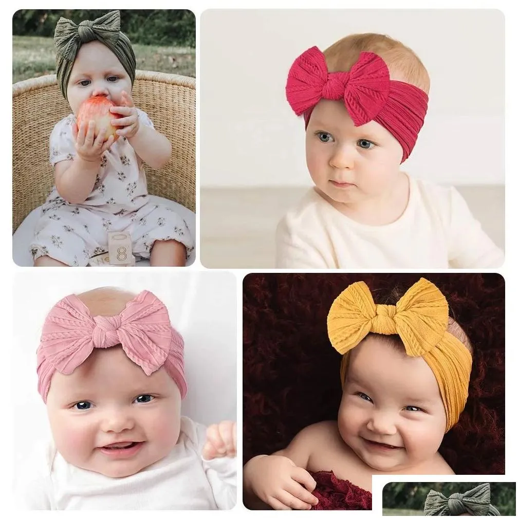 Party Decoration Newborn Baby Headband For Girls Elastic Knit Children Baby Bows Soft Nylon Kids Headwear Hair Accessories 32 Colors