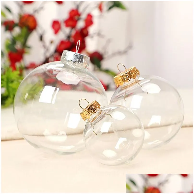 New 50pcs Golden Silvery Transparent Christmas Ball Plastic Baubles Clear Fillable Xmas Tree Hanging Ornament Decor Toys New Year Decorations wedding gift